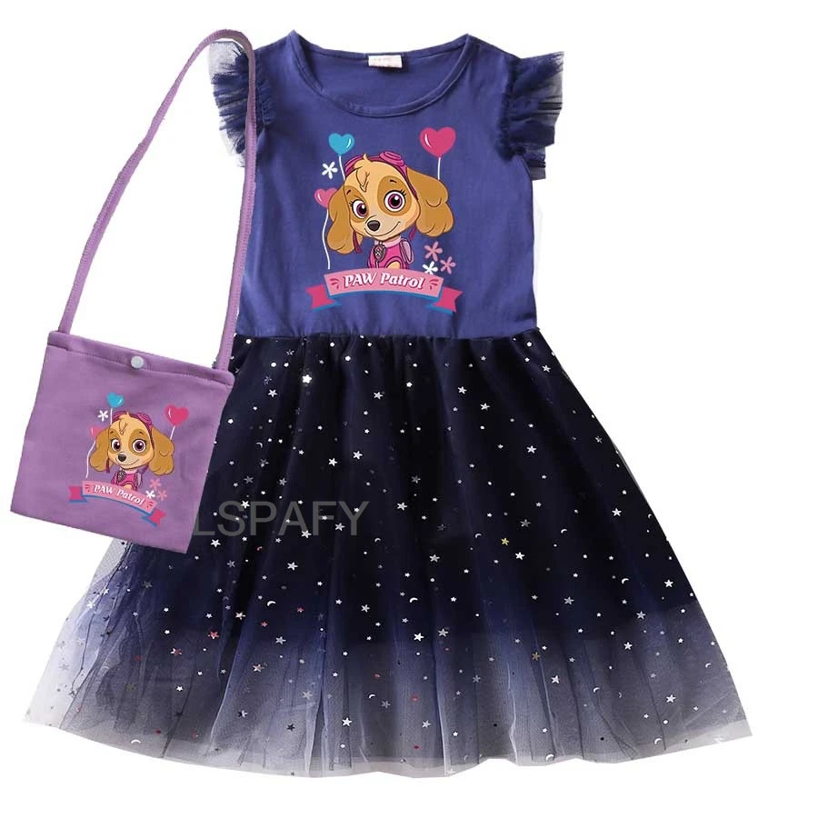 New Summer Girls Dress Cotton Cartoon Paw Patrol Splicing Princess Dresses For 1-8 Years Baby Girls Birthday Clothes