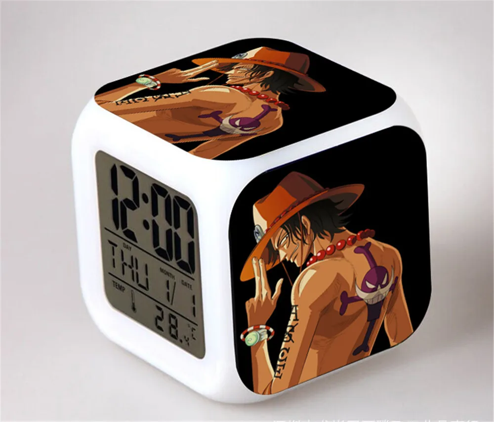 Anime One Piece sveglia rufy Zoro Nami Sanji Robin Brook Franky Shanks Mihawk Ace Figure LED orologi luminosi colorati bambola giocattolo