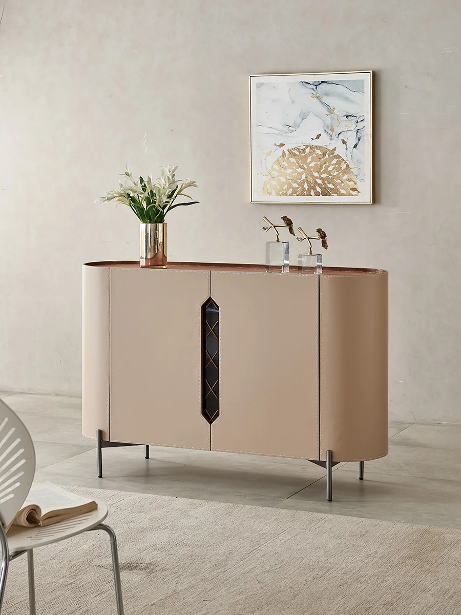 

Light and luxurious saddle leather porch terrace small apartment hall storage sideboard is modern and simple