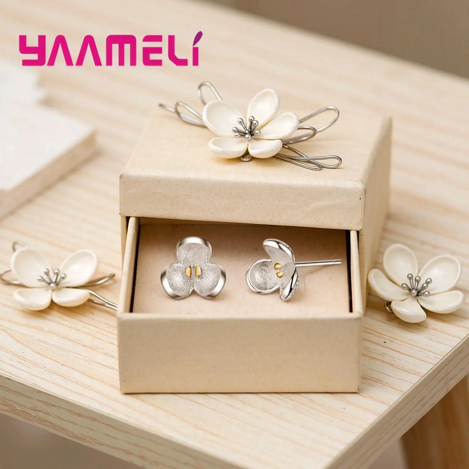 Temperament 925 Sterling Silver Frosted Three-Petal-Flower Stud Earrings for Women Girls Anniversary Party Fashion Jewelry Gifts