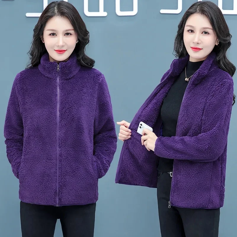 Polar Fleece Coat Women New Coral Fleece Jacket Stand Collar Cardigan Leisure Add Fleece Outwear Joker Blouse Autumn Winter Tops