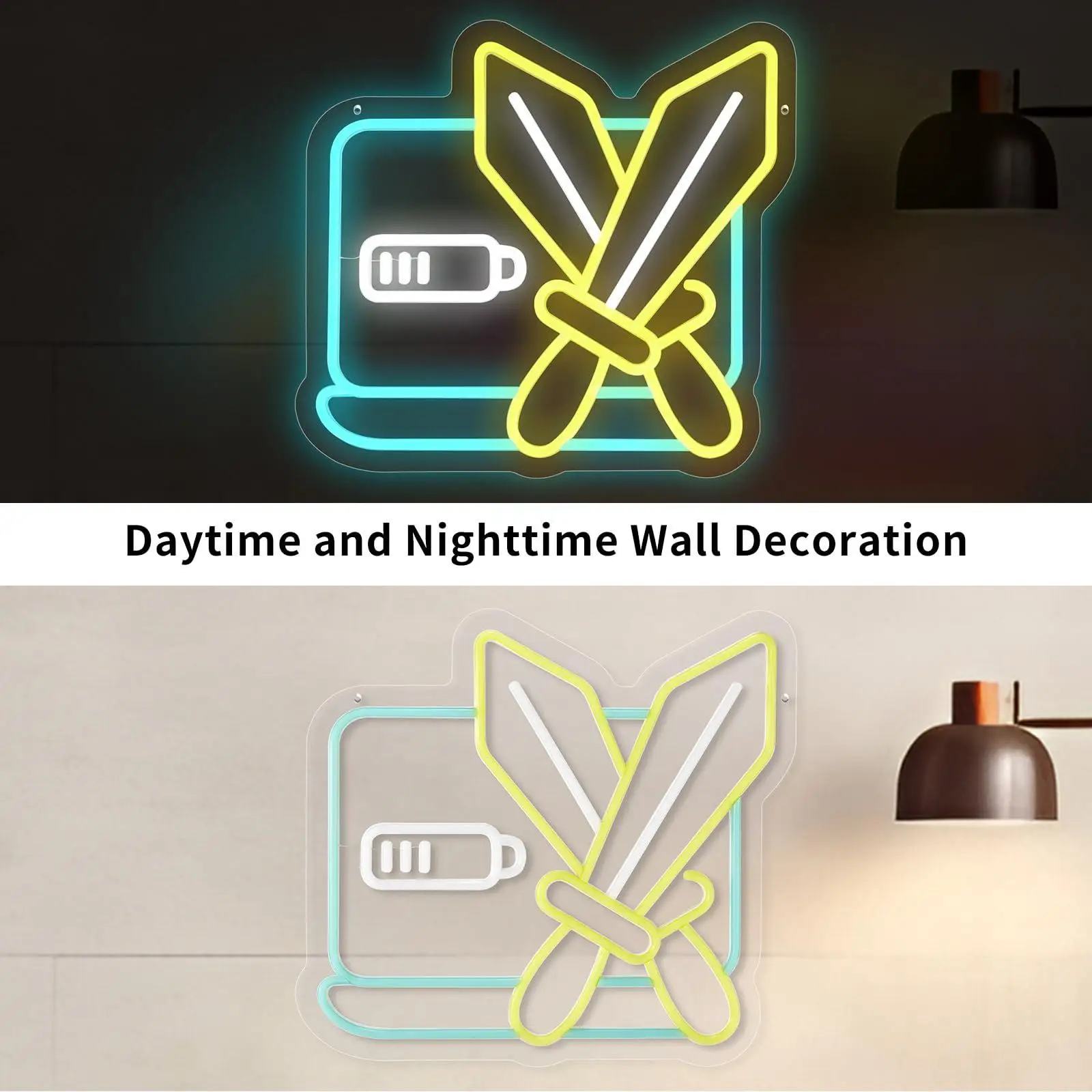 النيون لتزيين الحائط ألعاب ضوء النيون للرجل الكهف عبرت السيوف تسجيل لغرفة الألعاب غرفة نوم بار ديكور زينة الحفلات