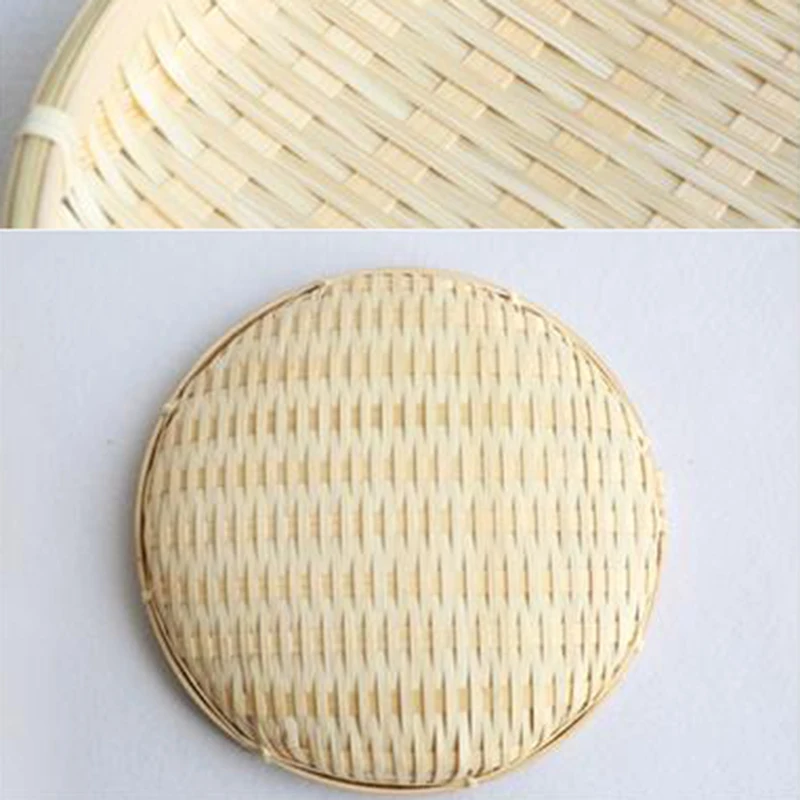 Bamboo Weaving Straw Baskets Tier Rack Wicker Fruit Bread Food Storage Kitchen Decorate Round Plate Stand Container-Single Layer