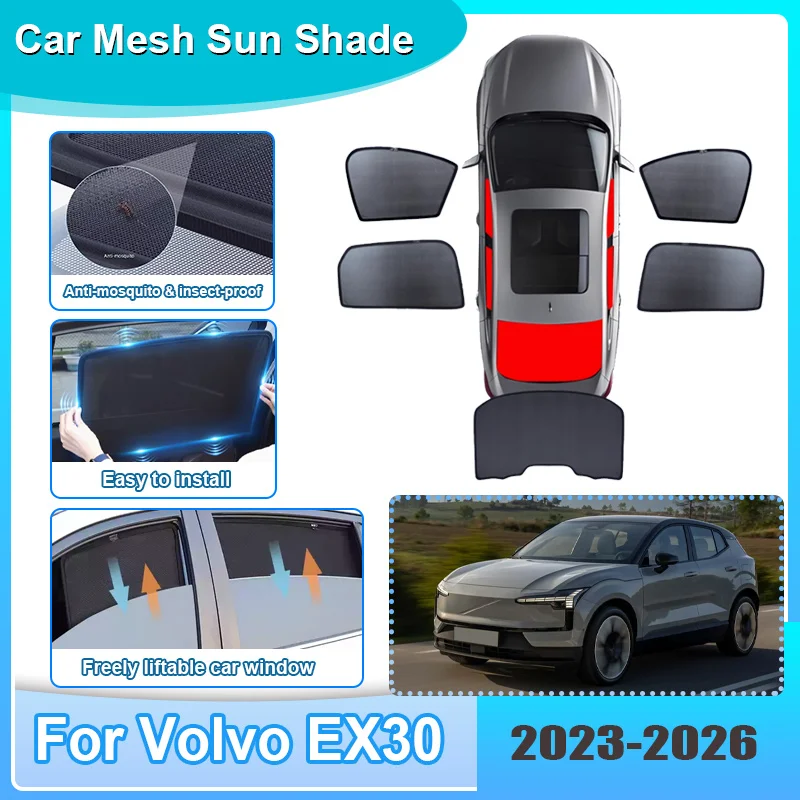 

Солнцезащитный экран для окон автомобиля Volvo EX30 2023-2026: сетчатый козырек, блокирующий УФ-лучи, теплоизоляционная шторка, автомобильные аксессуары