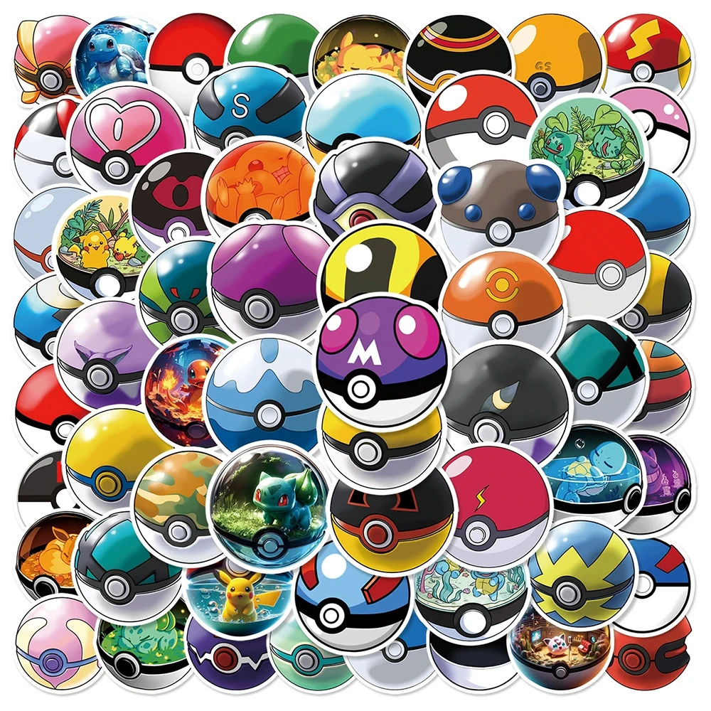 

10/30/60pcs Creative Cartoon Poke Ball Stickers Funny Anime Pokemon Decals Water Bottle Helmet Luggage Phone Pikachu Sticker Toy