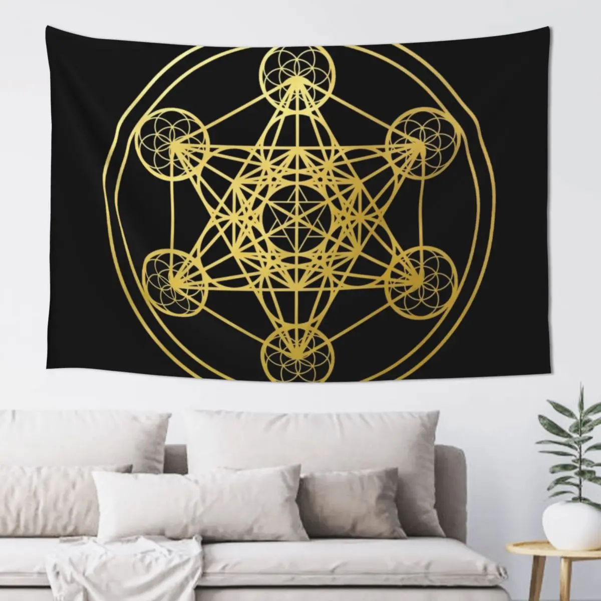 Metatrons Cube gold sacred geometry mandala esoteric symbol Kabbalah Tapestry Bathroom Decor Decorations For Room Tapestry