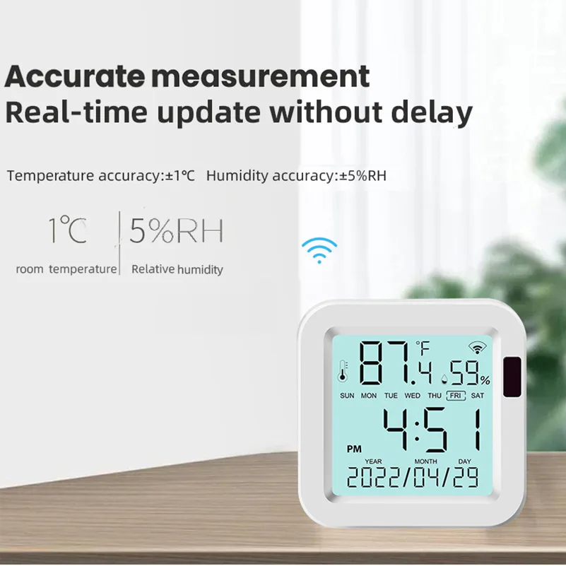 Tuya WiFi Temperature Humidity Sensor Hygrometer Thermometer For Alexa Google Assistant Smartlife Table Clock Smart Home Life