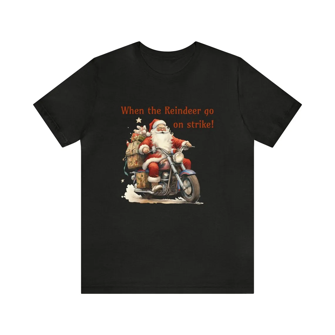 

Reindeer Go on Strike Funny Santa Claus Motorbike Rider T-Shirt 100% Cotton O-Neck Short Sleeve Casual Mens T-shirt Size S-3XL