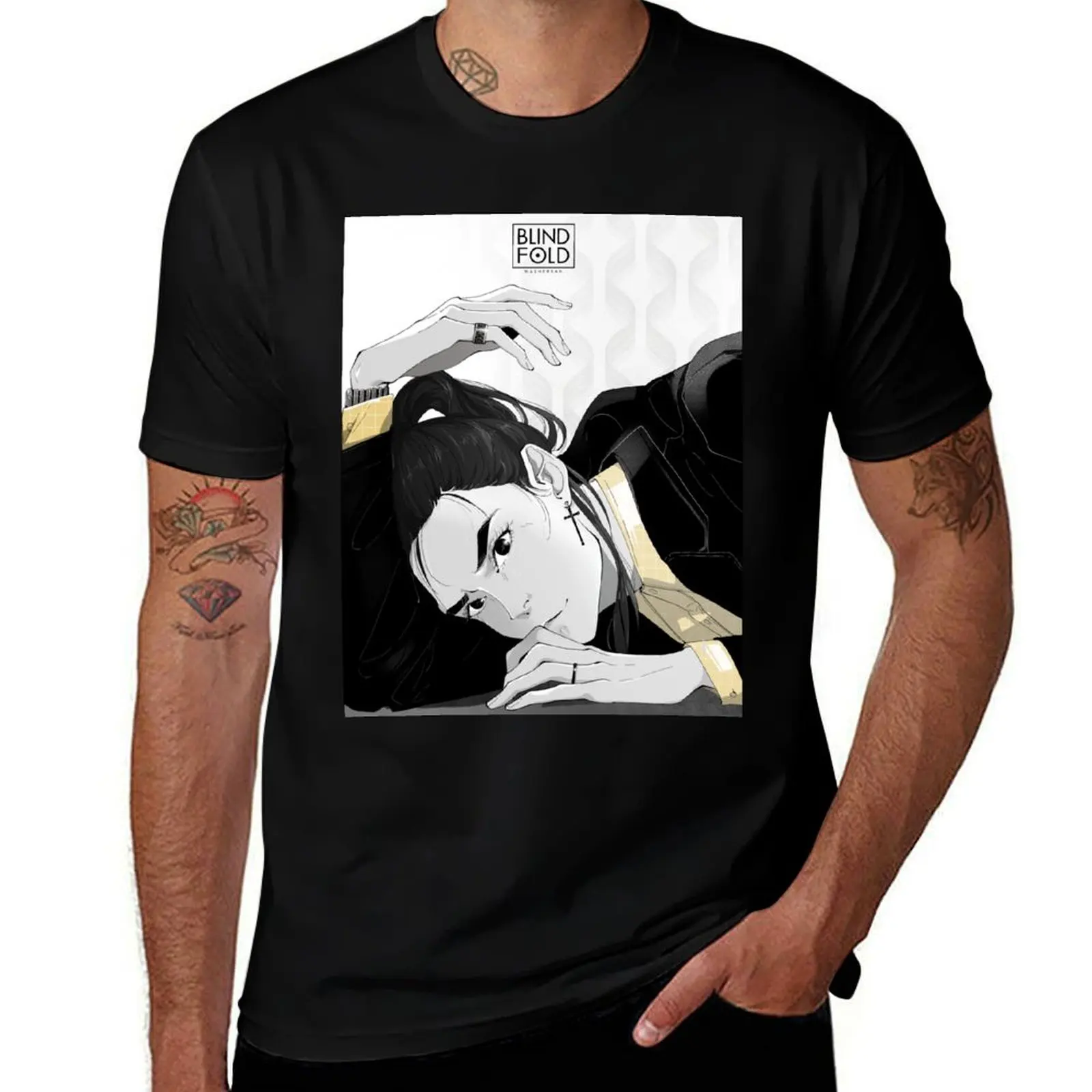 Mitsu Manga style Blindfold Mashersan T-Shirt Athletic Quick Dry T-Shirt for Men