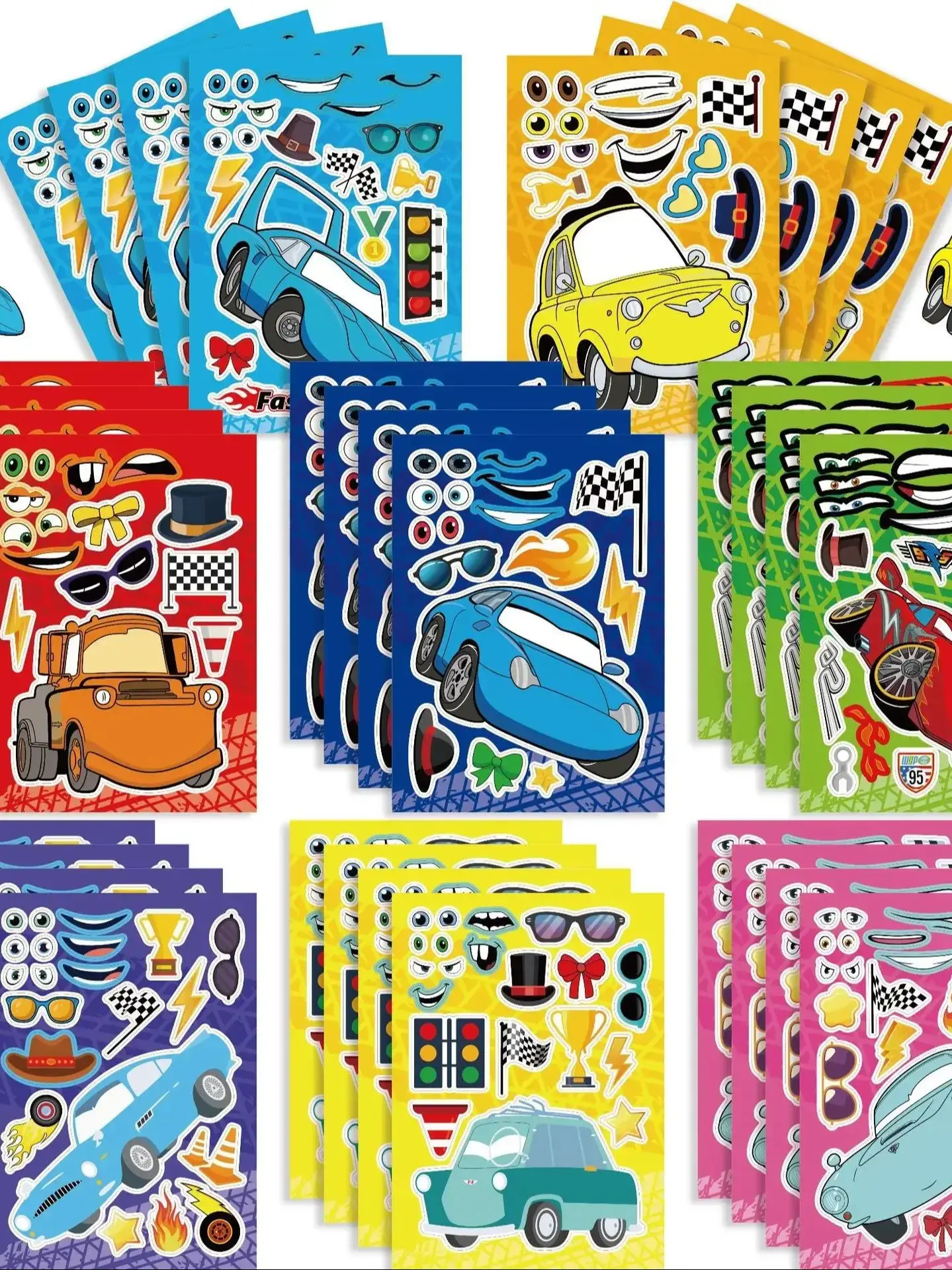 8/16 feuilles d'autocollants de puzzle de dessins animés Disney Cars, bricolage, téléphone, ordinateur portable, bagages, skateboard, graffitis, décalcomanies amusantes pour les enfants, jouets,