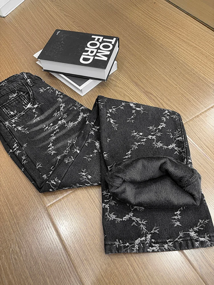 

Мужские джинсы из денима с вышивкой и принтом, прямого кроя, в американском стиле, для зимы