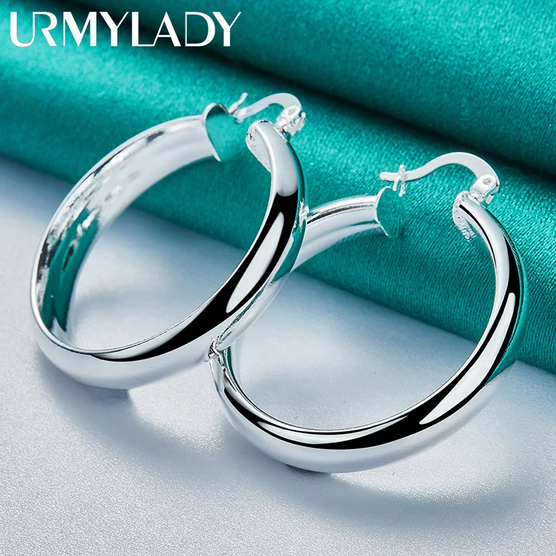 URMYLADY 925 Sterling Silver Round Smooth Ring Earrings Ear Loops for Women Fashion Charm Wedding Engagement Jewelry