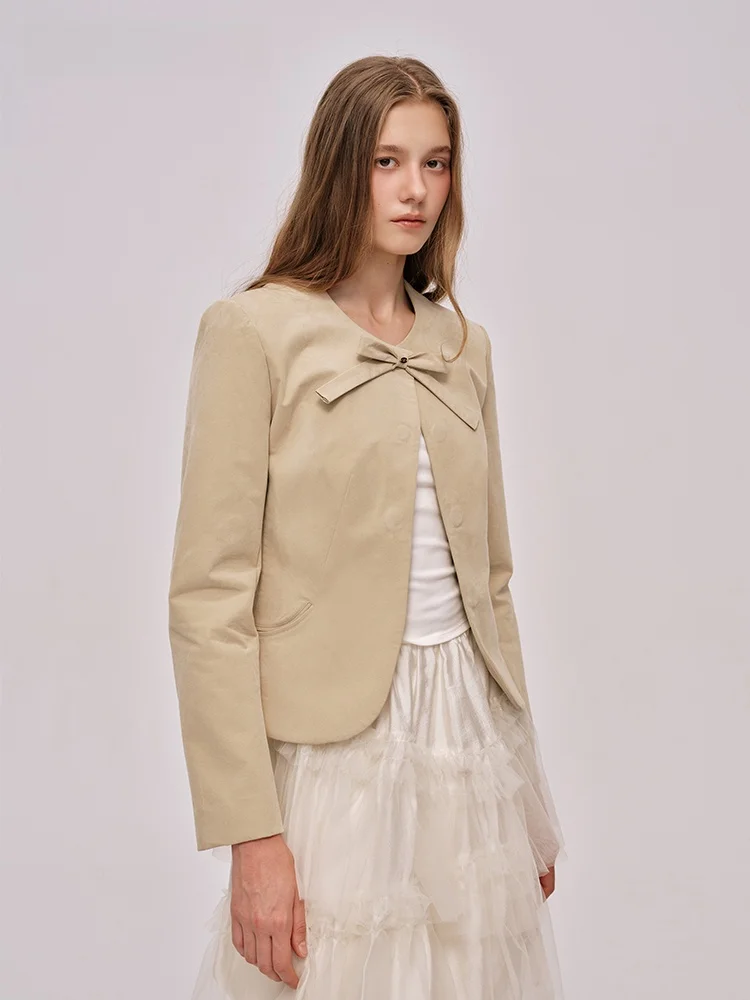 

Faionable Knot Faux Suede Vest Waist Cinching Long Sve Women's Suit Straight Leg Windproof Proced Brued