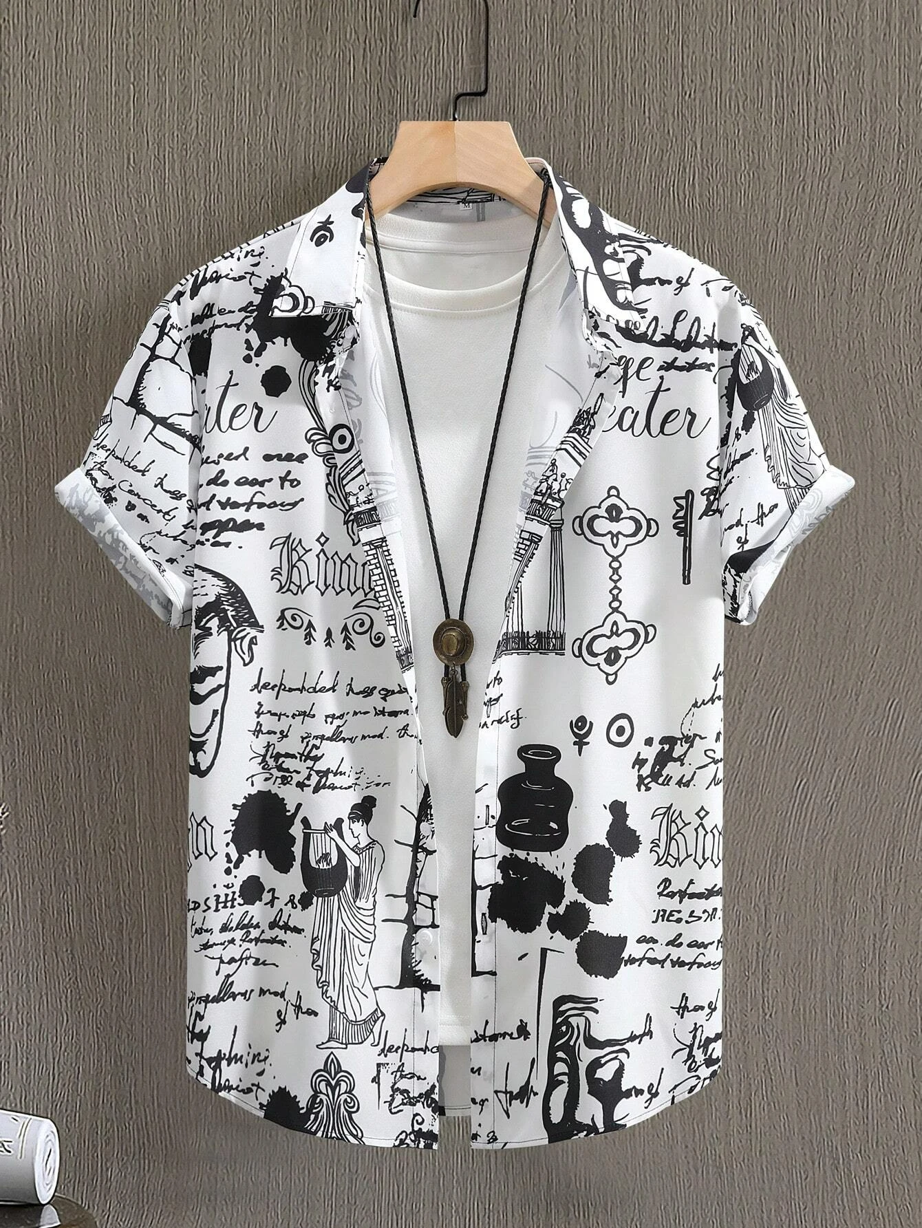 Summer men women seaside button-down versatile shirts with personalized and interesting print design short-sleeved fashion tops