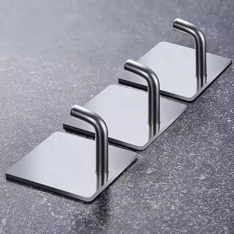 5PCS Heavy Duty Stainless Steel Adhesive Hooks No Drill Punch Free Wall Mounted Hook for Towel Home Storage