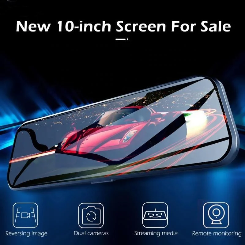 10 Inch Touch Screen Car Rearview Mirror with 4K Resolution Dual Lens DVR Camera Dash Cam Video Recorder