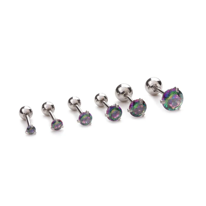 Klassische Ohrstecker im Schraubverschluss-Stil, 20G, für Damen und Herren, aus Edelstahl mit bunten AAA-Zirkonia – Detail 1