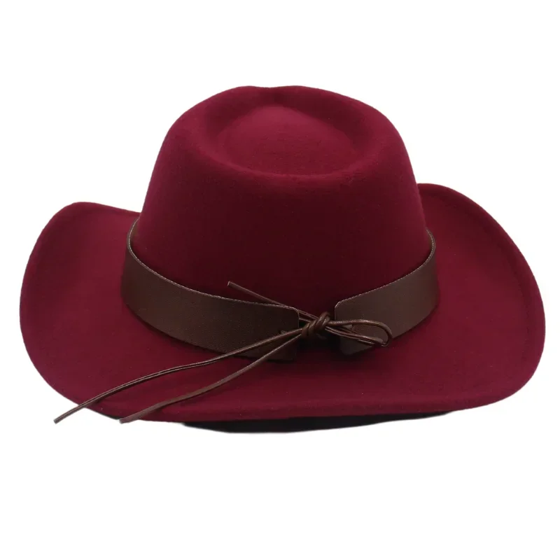 Wild Western Cowboy Wool Men\'s Hat Bull Shaped Decor Country Hat Ethnic Style Belt Knight Felt Hats Cowgirl Jazz Women Fedoras