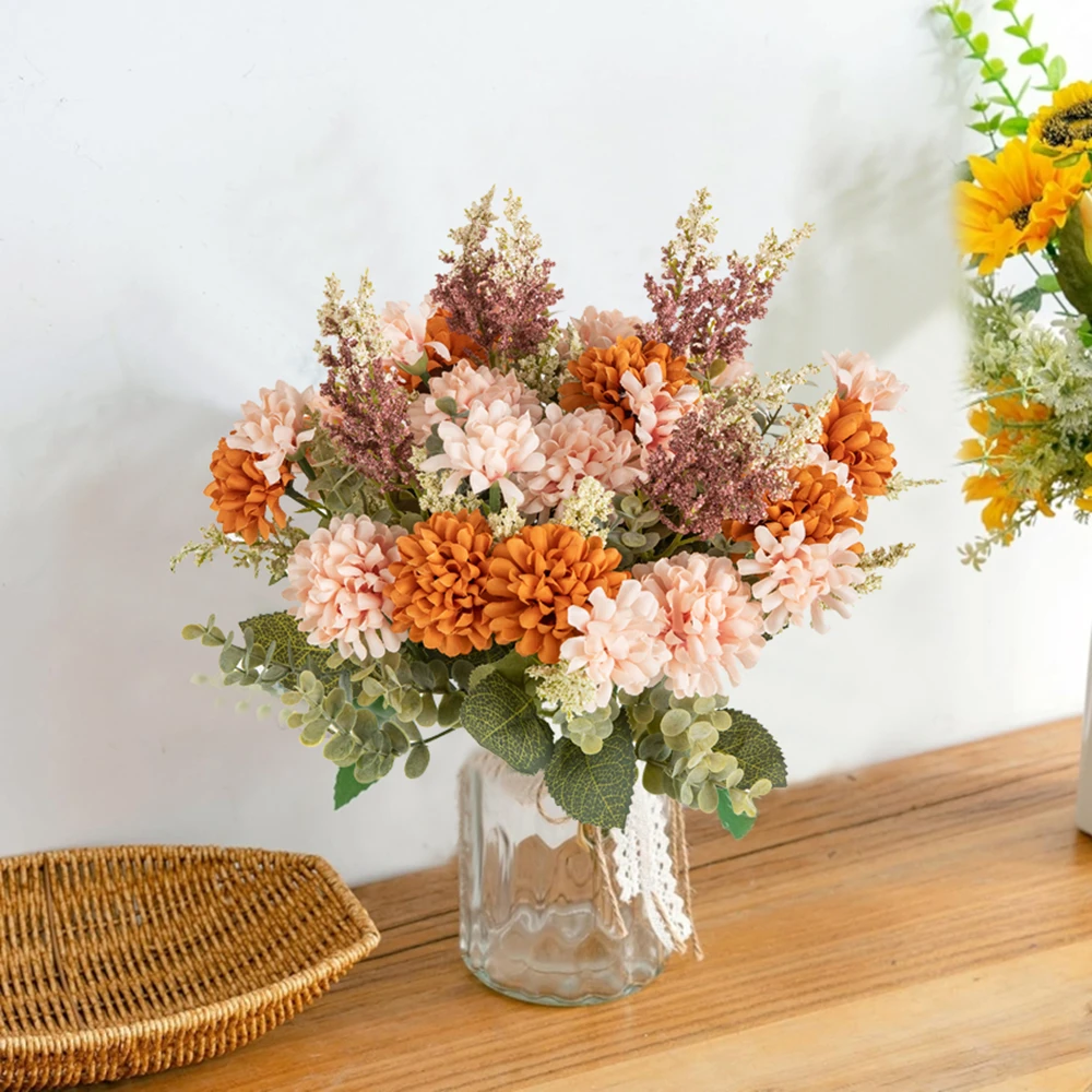 

1PC Artificial Carnation Flowers Wedding Home Bedroom Decor Bridal Bouquet Garden Fake Silk Hydrangeas Vase for Board Outdoors