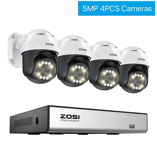 ZOSI 5MP PTZ PoE CCTV Security Camera System AI Face Person Vehicle Detect 4K 8CH Expand 16CH NVR Video Surveillance IP Cam