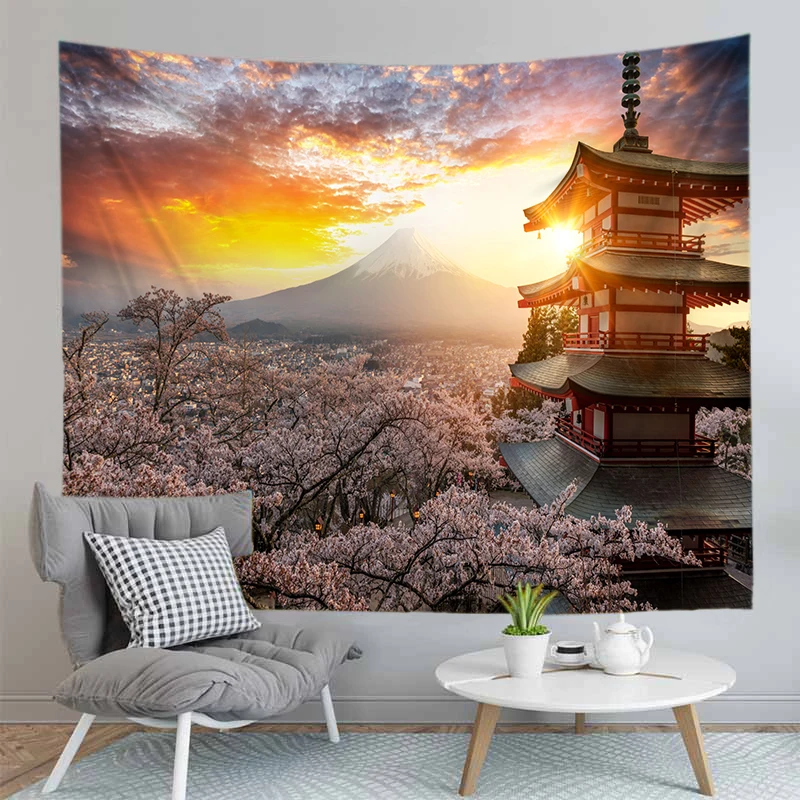 

Beautiful Japanese Scenery Tapestry Wall Hanging Mountain Cherry Background Living Room Bedroom Tapestries
