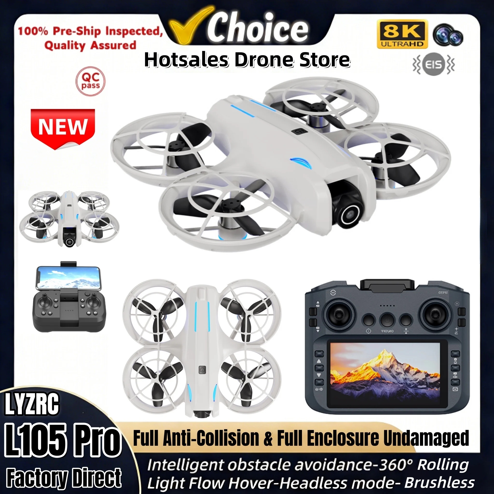 

New L105 PRO Drone Duel 8k Lens Full Anti-Collision And Full Enclosure 5.6 Inch Large Screen Remote Control Brushless Quadcopter