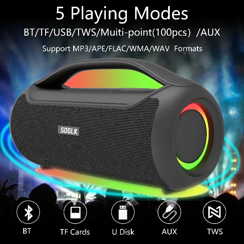 SODLK 120W Power Portable Bluetooth Speaker High Volume Outdoor Waterproof Subwoofer Stereo Surround TWS 10400mAh Caixa De Som