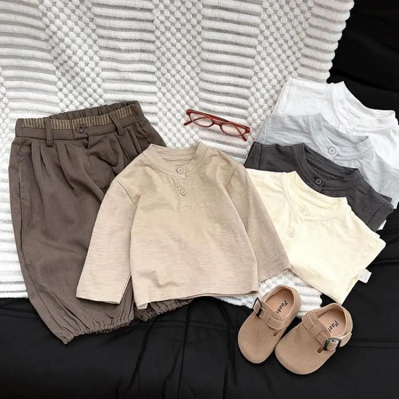 2026 Autumn New Baby Long Sleeve T Shirts Girls simple Bottoming Shirts Cotton Boys Versatile Tops solid Toddler Clothes