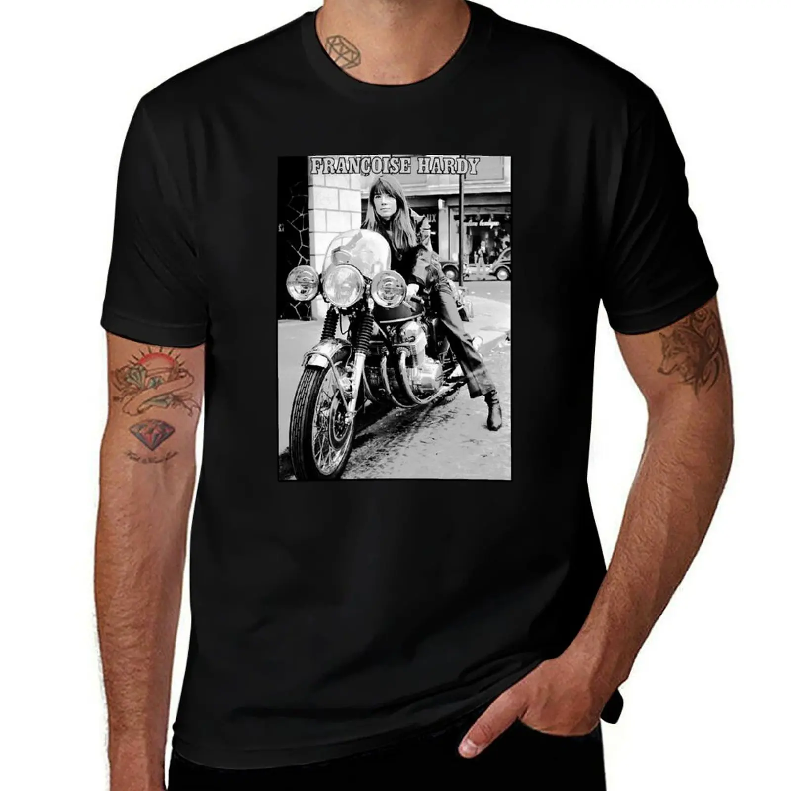 

French Singer Francoise Hardy Motorbike T-Shirt t shirts for man graphic vintage t shirt man luxury