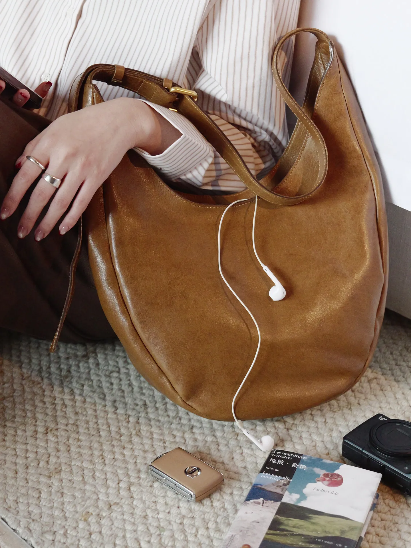 casual designer handmade first layer cowhide women large-capacity shoulder bag simple vintage genuine leather underarm bag