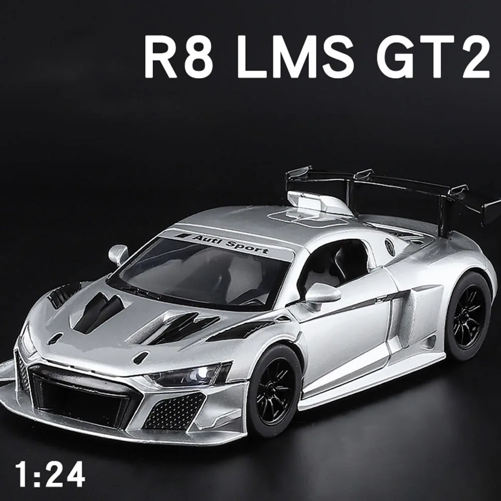 

Модель автомобиля 1:24 R8 LMS GT2 RS7, игрушка, со звуком и светом, с откатным механизмом, корпус из сплава, резиновые шины, модели транспортных средств, игрушки, украшение для дома