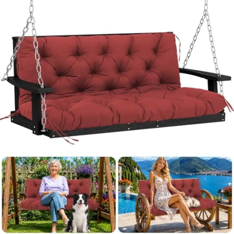 

Porch Swing Cushions 60 inch Waterproof and Fade Resistant Thicken 5" Outdoor Swing Cushions 3 Seater Replacement with Backrest