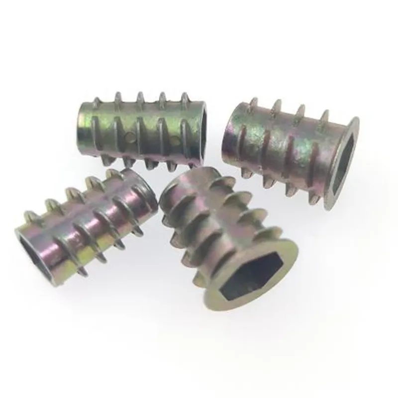 10-50Pcs Wood Insert Nut M4 M5 M6 M8 M10 1/4-20 Zinc Alloy  unhead  No-Flange and Flanged Hex Drive Head Furniture Nuts