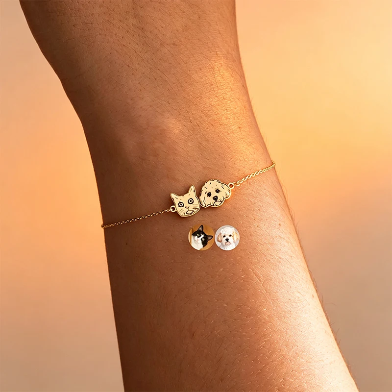 Cute Dog Cat Photo Engraved Customized Bracelet for Pet Lovers Stainless Steel Pet Animal Portrait Picture Personalized Bracelet