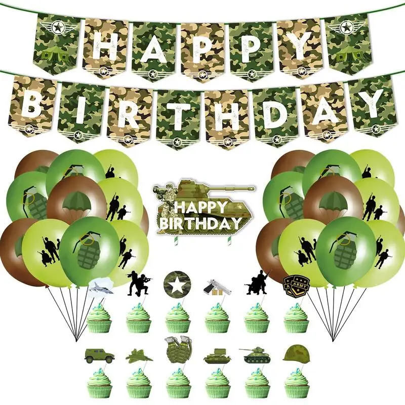 

Camouflage Birthday Decoration Balloons Outdoor Hunting Military Party Large Tank Plane Parachute Camo Netting Boys Kid Favor