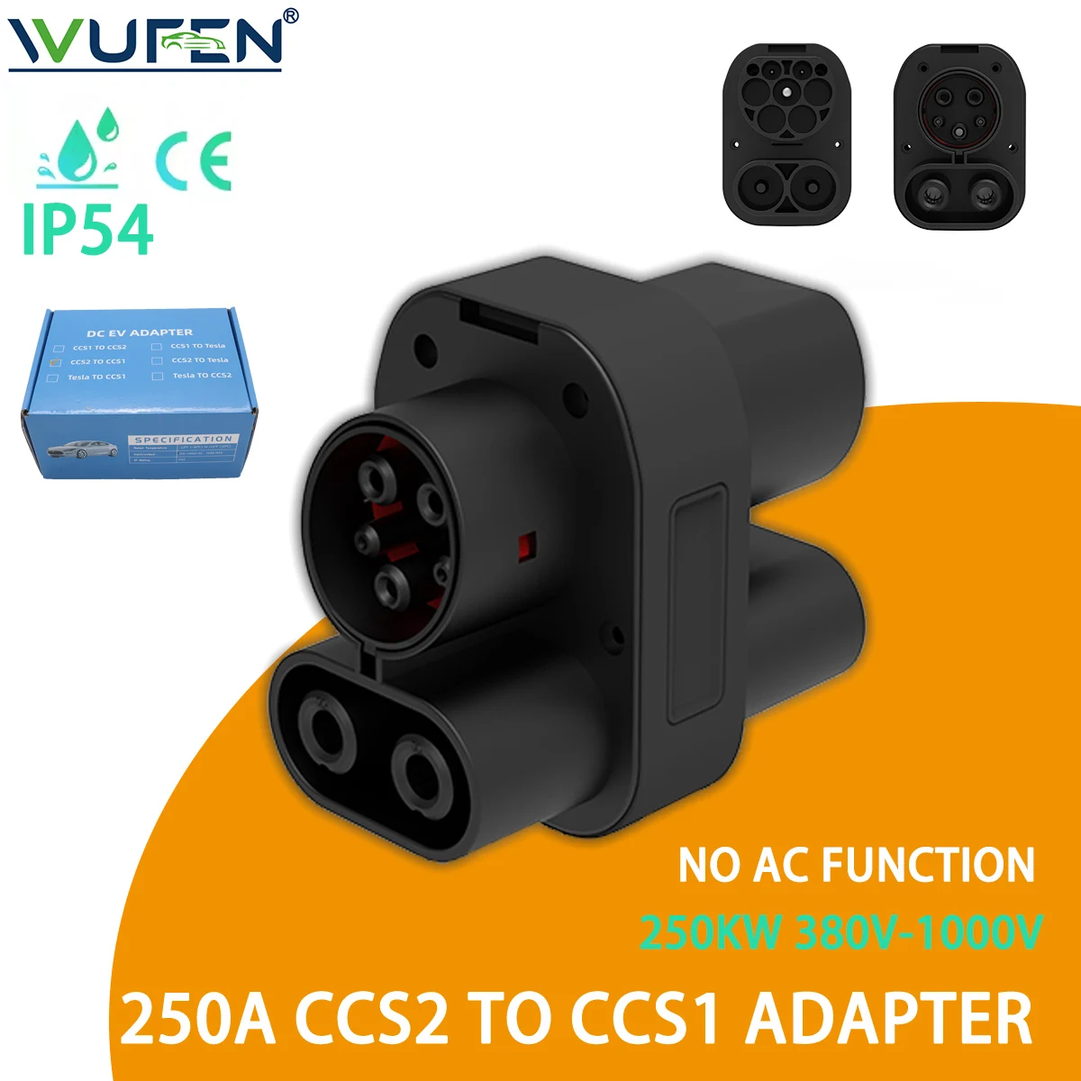 WUFEN 250KW Adattatore CCS2 a CCS1 DC 250A Orlis1000V Ricarica rapida Compatibile con caricabatterie CCS2 a CCS1 Auto Non applicabile a BMW i3
