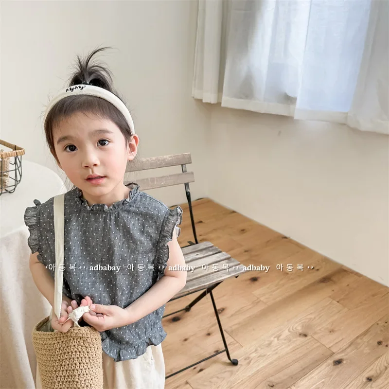 

2025 Children's Clothing Summer New Girls Summer Clothing Korean Version Plaid Sleeveless Lace Summer Shirt Fashion
