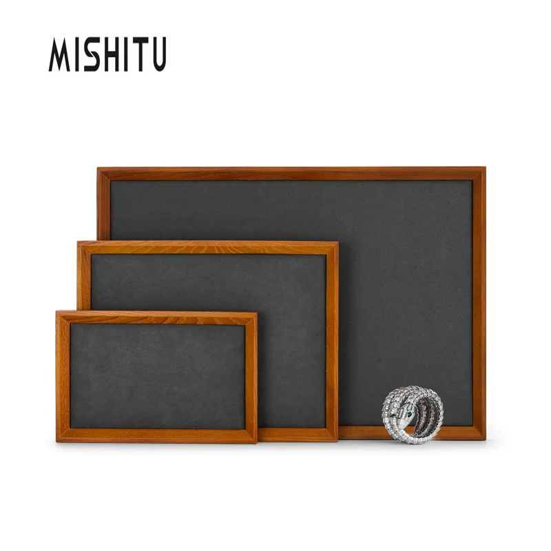 MISHITU Jewlery Display Tray Solid Wood&Microfiber Pendant Ring Organizer Tray Bracelet Storage Holder Jewelry Display Plate