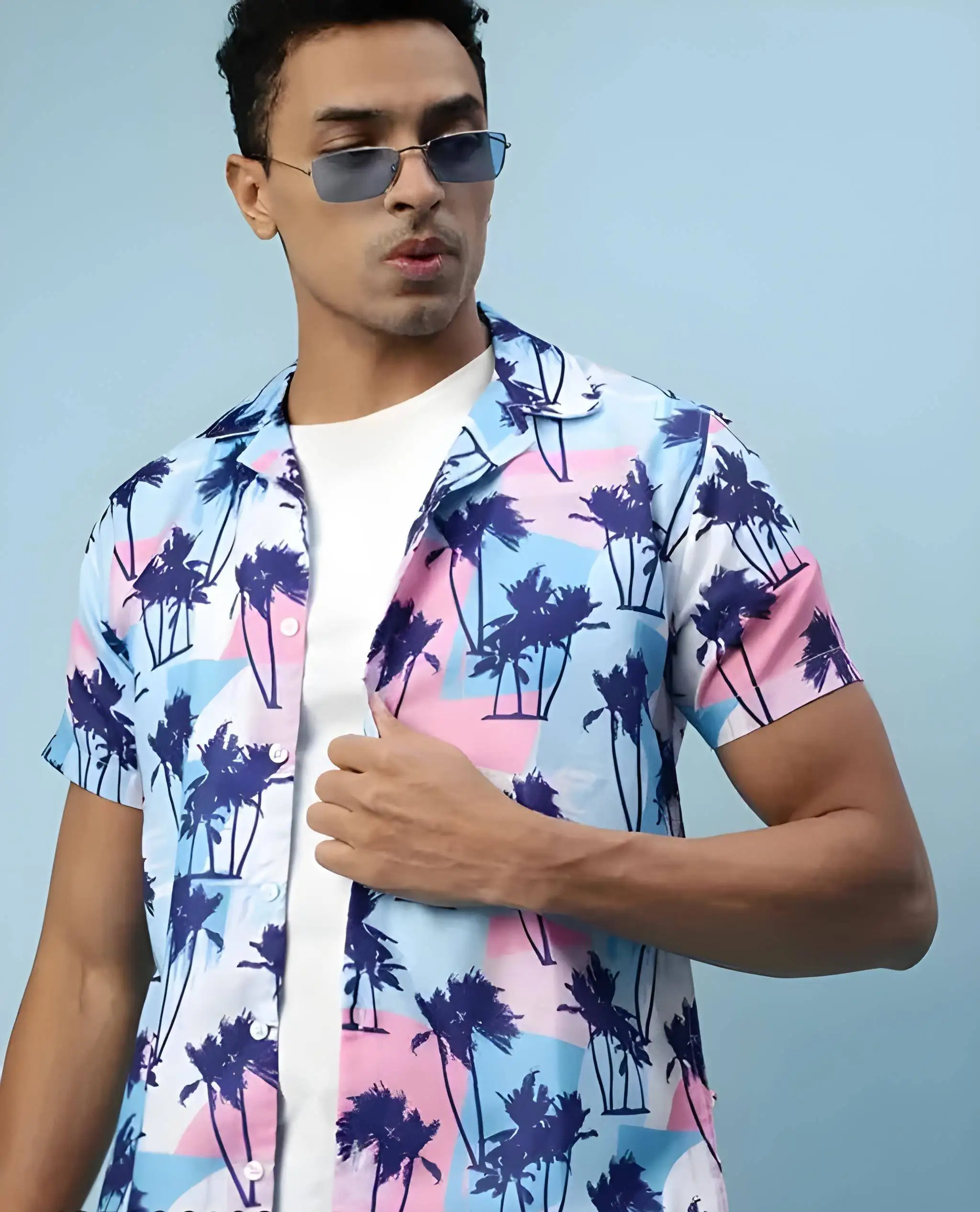 Men's Summer Palm Tree Tropical Plant Shirt Hawaiian Shirt 2-Piece Set Short Sleeve Shorts Lapel Tropical Fashion Casual Holiday