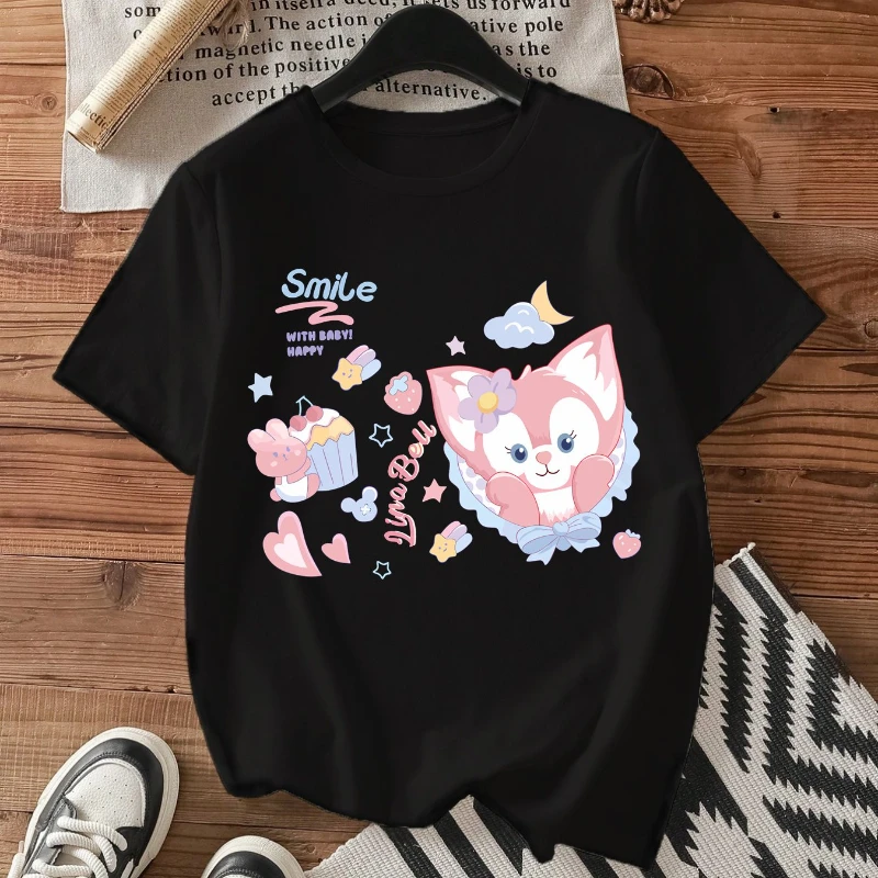 

Женская футболка с узором Lena Bell — свободный мультяшный дизайн с короткими рукавами и круглым вырезом, подходит для летней и повседневной носки