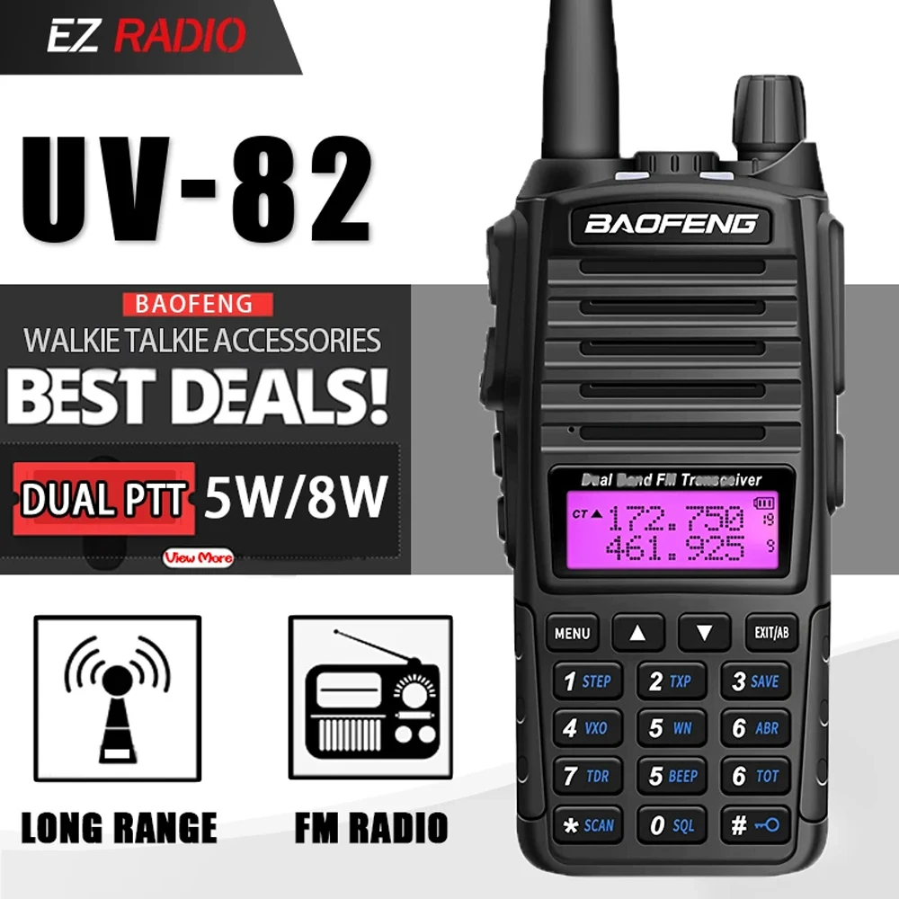 Baofeng Uv 82 Walkie Talkie Real 5W 8W Ham Radio Comunicador Dual Ptt Long Range 2-way Draagbare Fm Amateur Radiostation