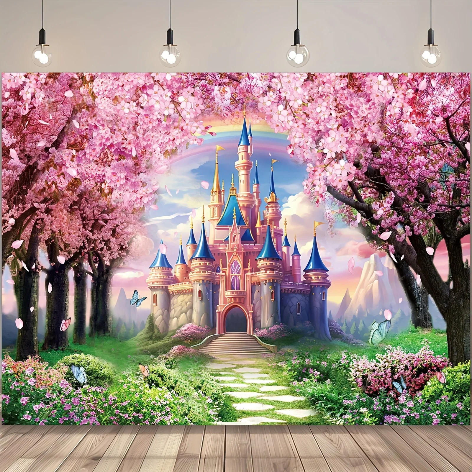 Fondo de Castillo de arcoíris de cuento de hadas, flor, sueño, princesa, niña, decoración de fiesta de cumpleaños, pancarta, fondo de fotografía para Baby Shower