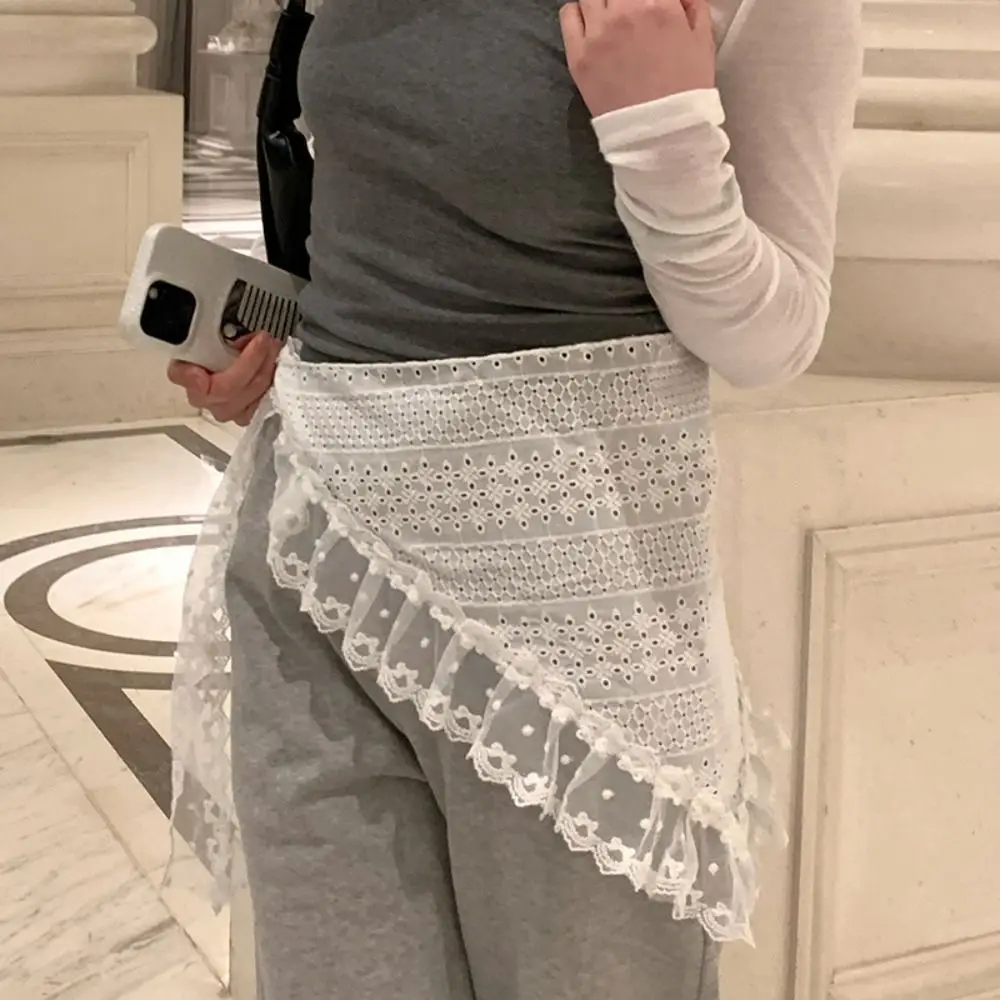 Y2K Sweet Lace Mini Skirt Flower Hight Waist Gauze Skirt Lace-up Korean Style Ruffled Edge Skirt Streetwear