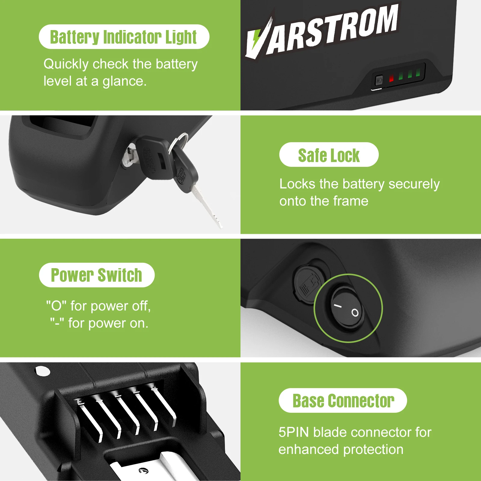 Varstrom Ebike Battery 48V 25AH 52V 20AH 40A BMS for 500W 1000W 2000W Motor 21700 2026 NEW Downtube Lithium Cell Original Pack view 4