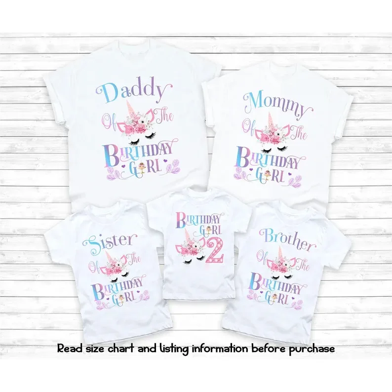 Unicorn Matching Birthday Family Matching Shirts Unicorn Birthday Girl Tshirt (Can Change Age and Add Birthday Girl Name)