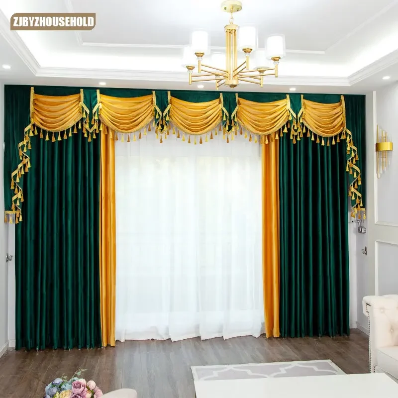 

European Dutch Velvet Curtains for Living Dining Room Bedroom Matching Villa Atmospheric Curtain Head Window Thickened Shading