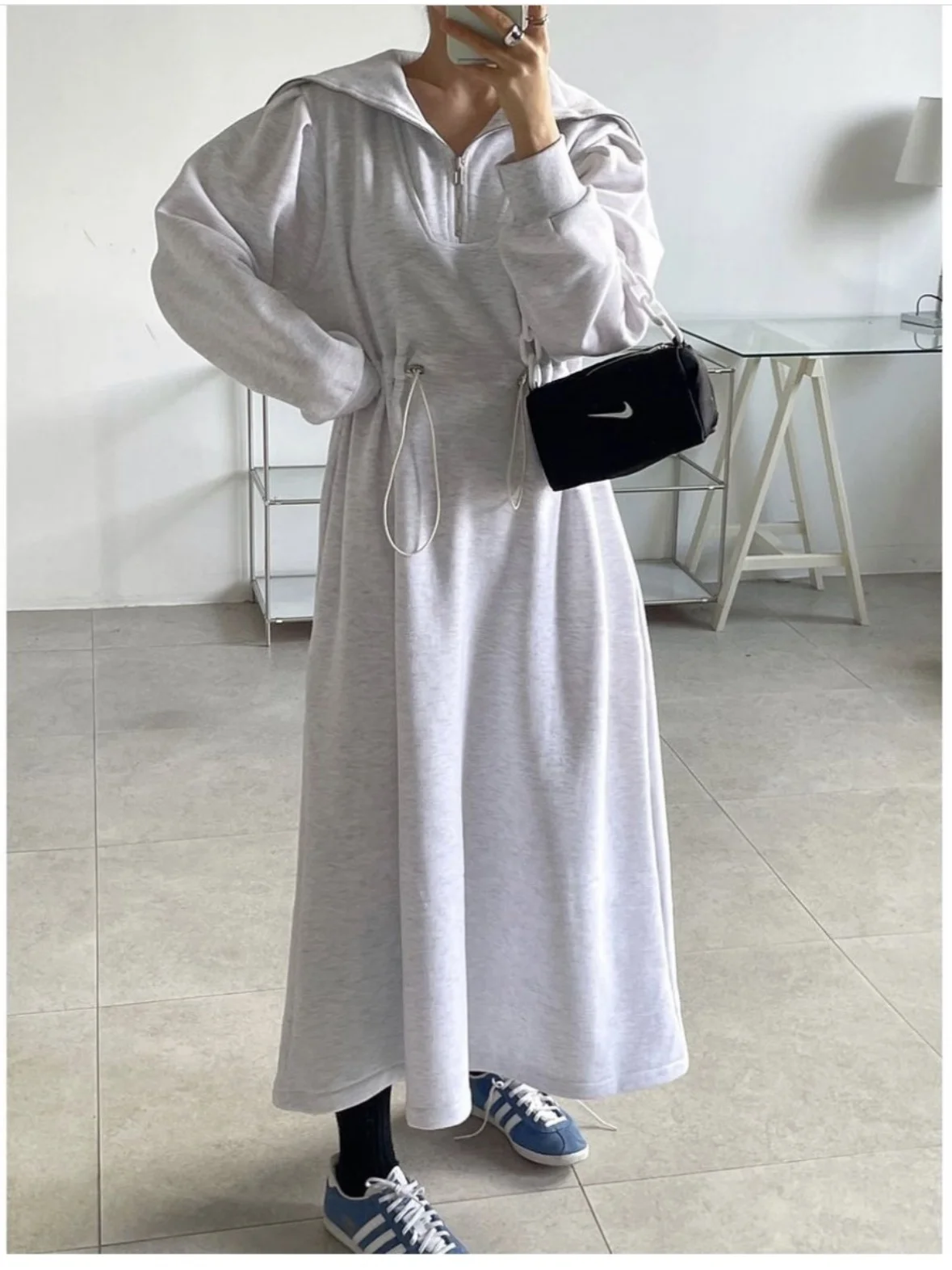 Vestido e de otoño con capucha larga para mujer, vestido con cordón en la cintura, adeazante, estilo A-Line, vestido...