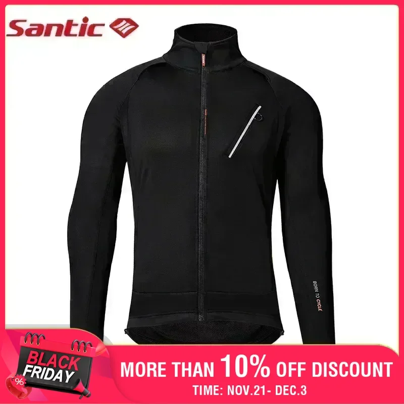 Santic Windproof Cycling Jacket Male Winter Long Sleeve Outdoor Mountain Bike Bicycle Clothing Fleece Warmer Cycling Jersey Tops