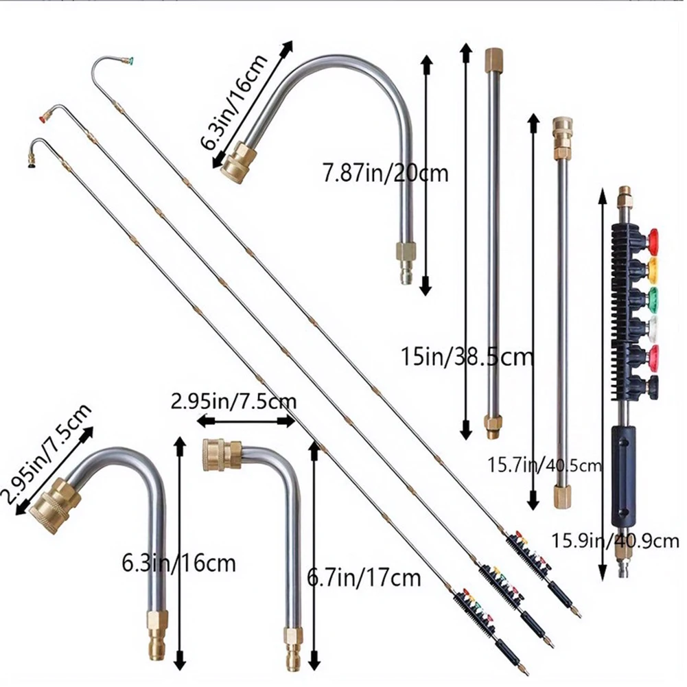 10pc/set High Pressure Washer Extension Quick Connect Power Washer Lance with 6 Nozzle 4000PSI 1/4 Quick Connect Ditch Cleaning