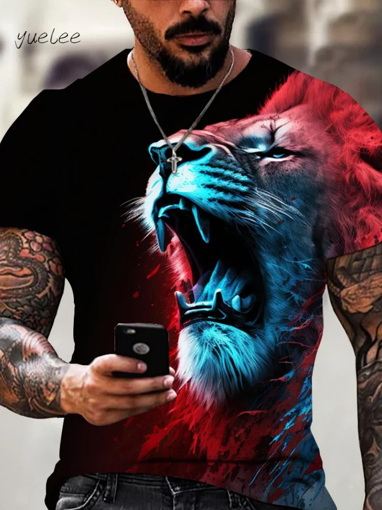 

Hip Hop 3D Lion Men's T-Shirt Printed Summer Outdoor Men Short Sleeve Tee Fashion Oversized Men's Tops Round Neck Men's Clothing